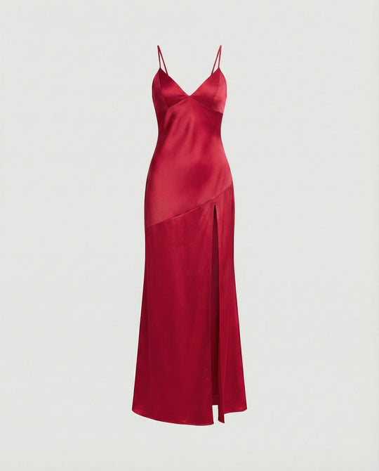 Damen Abendkleid Satin mit Schlitz