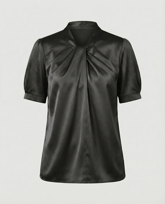 Satin Blusentop Damen mit Krawattenkragen