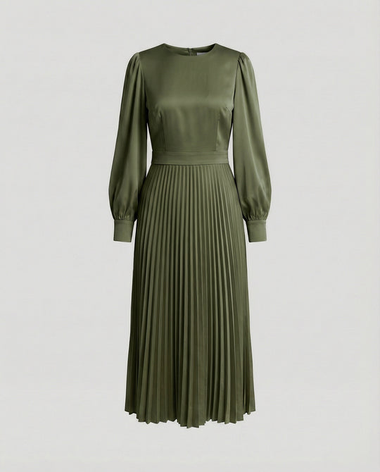 Damen Midikleid Plissee Satinoptik