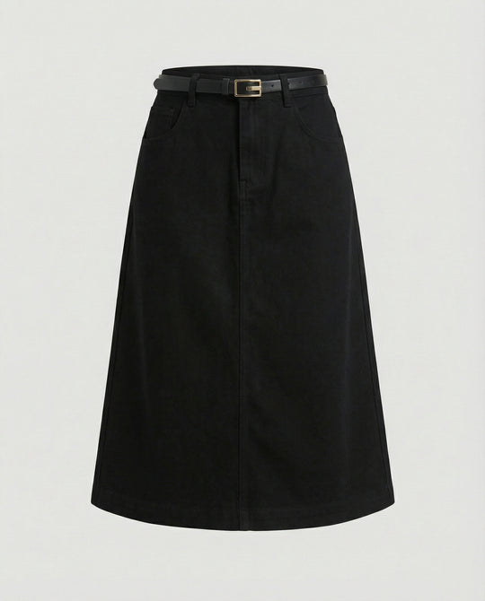 Satinrock Weiß Schwarz Damen Midi mit Taschen