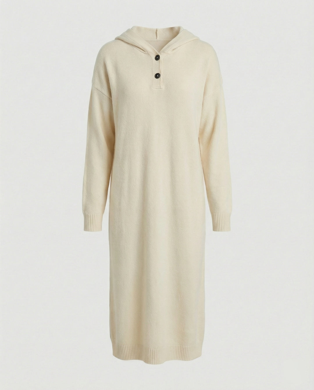 Damen Hoodie-Kleid aus weichem Strickmaterial mit Knopfleiste und Kapuze R&B