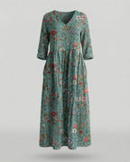 Damen Boho Maxikleid Sommer Leinenoptik
