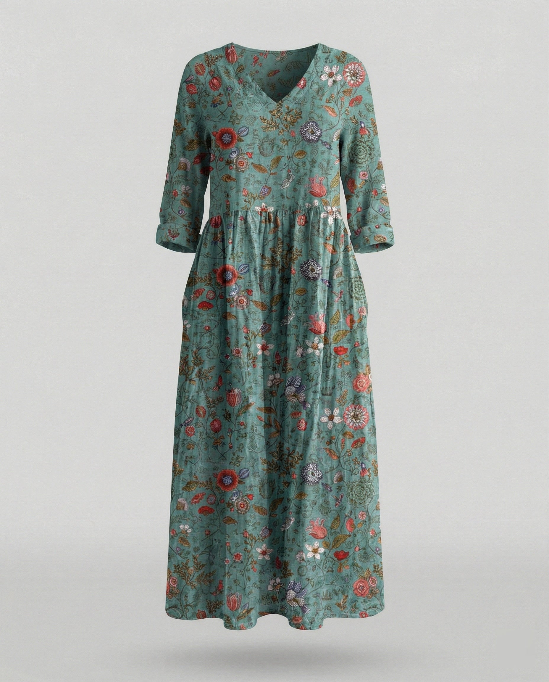 Damen Boho Maxikleid Sommer Leinenoptik