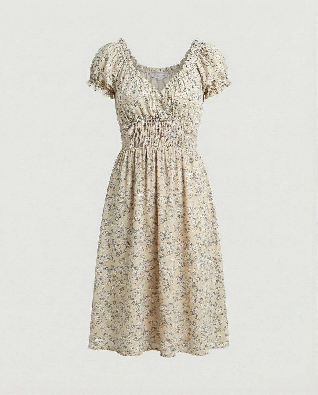 Damen Midikleid gesmokt mit Puffärmeln