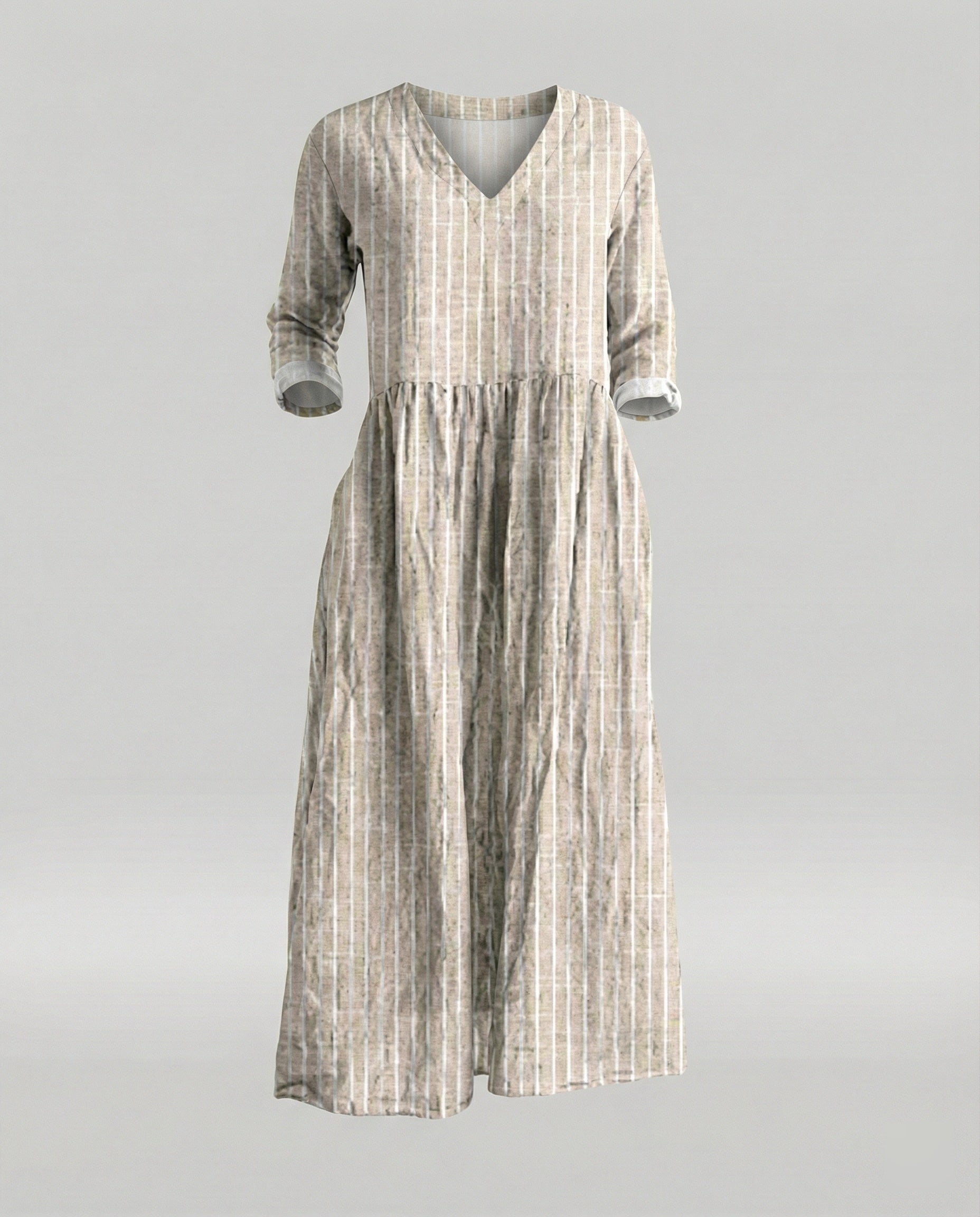 Damen Boho Maxikleid Sommer Leinenoptik