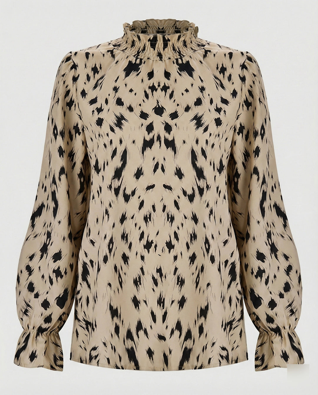 Damen elegante Bluse mit Rüschensaum und stilvollem Tiermuster R&B