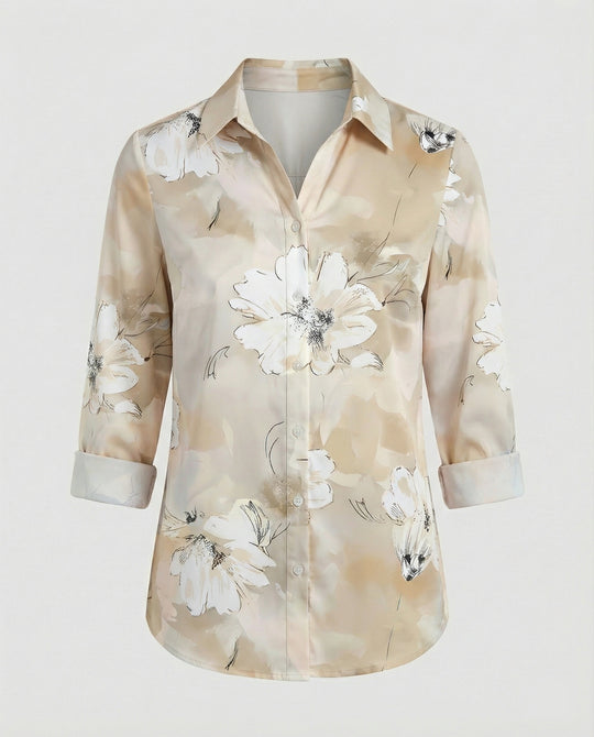 Hemdbluse Seidenoptik Damen Floral
