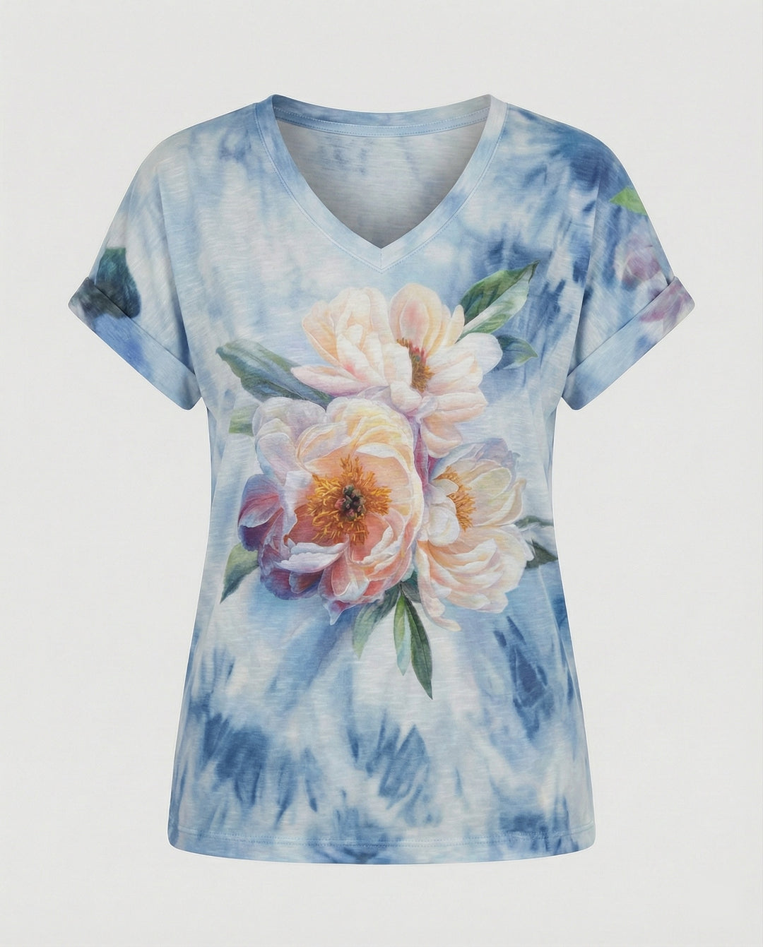 Blusen Tunika V-Ausschnitt Damen Floral