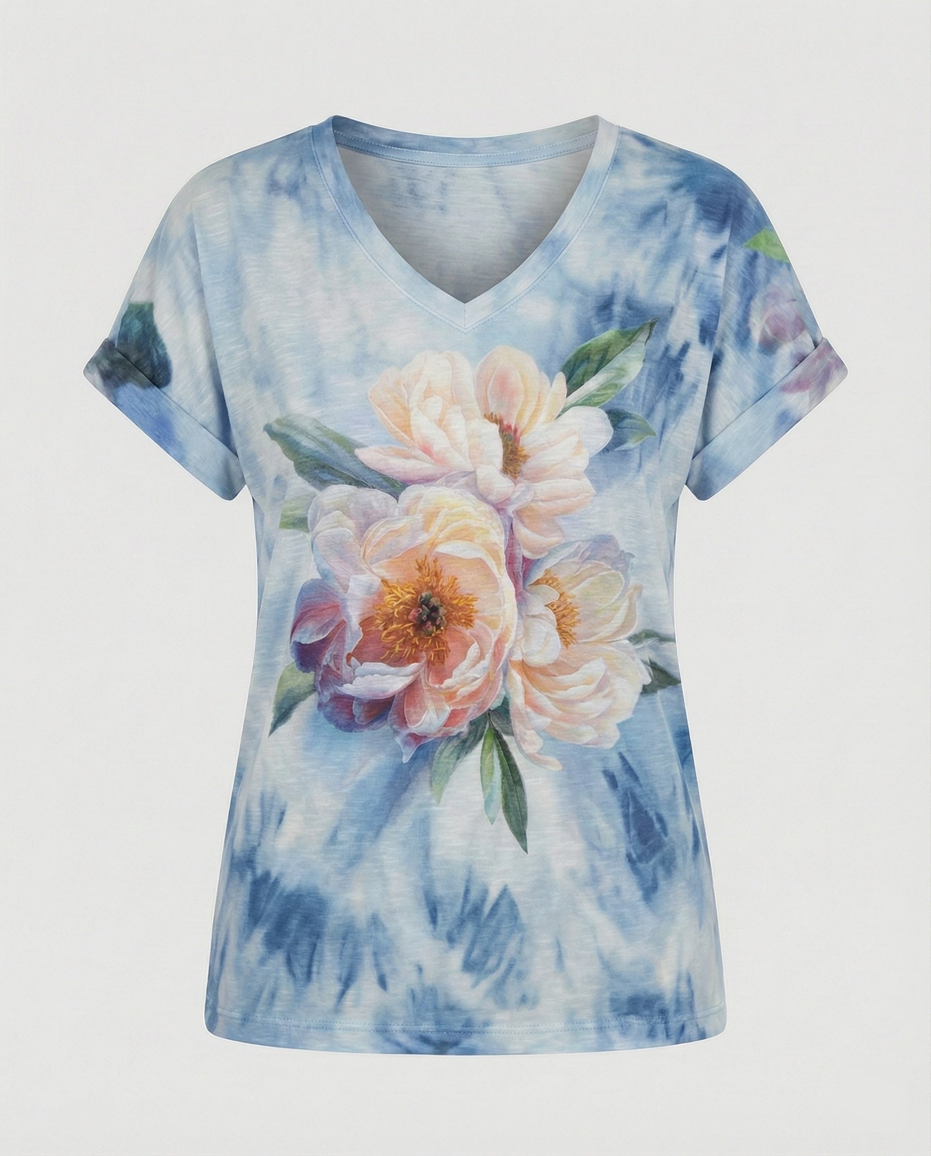 Blusen Tunika V-Ausschnitt Damen Floral