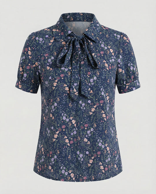Bluse Damen Kurz mit Krawattenkragen