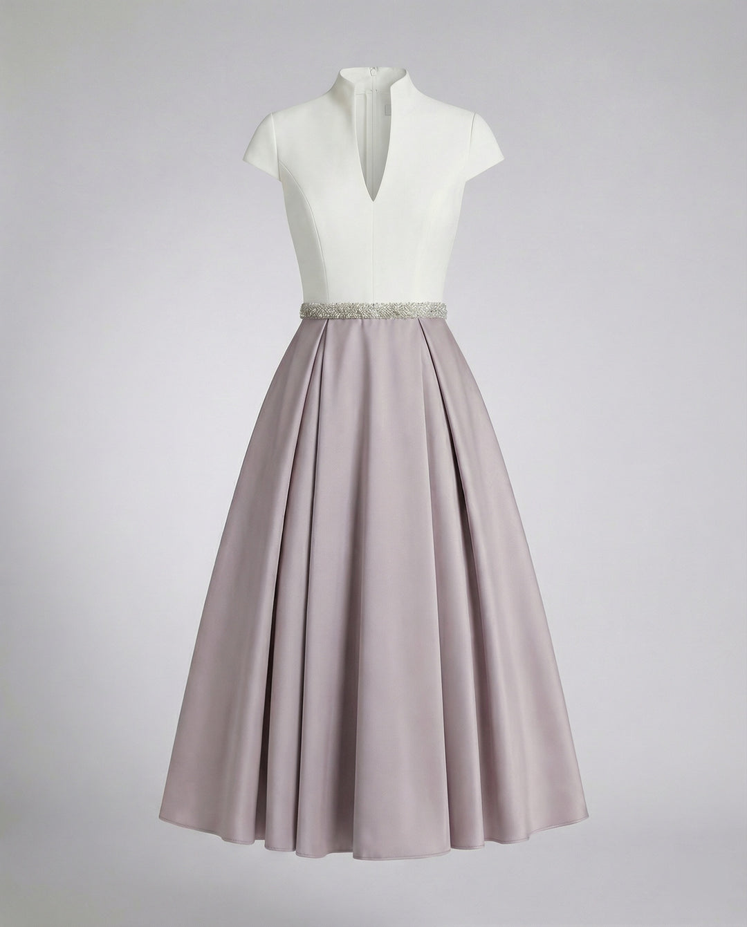 Damen Elegantes Midikleid mit Hochgeschlossenem Kragen & Schwingendem Rock | R&B