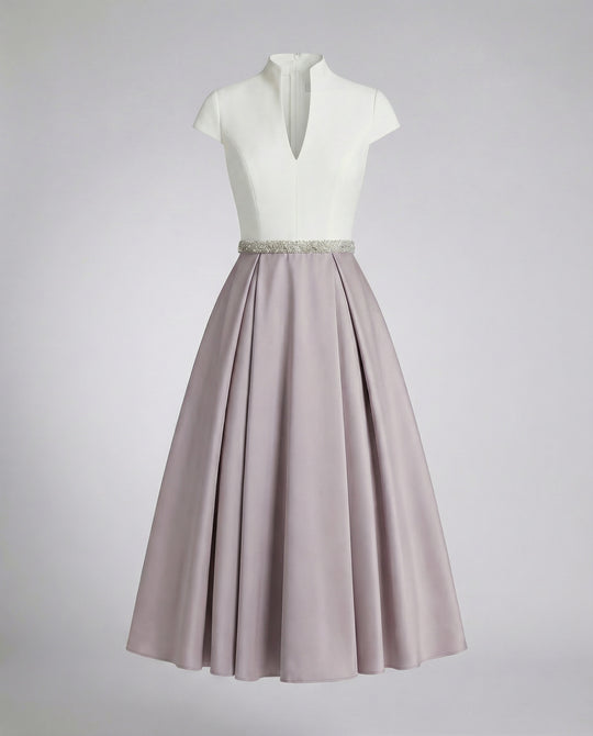 Damen Elegantes Midikleid mit Hochgeschlossenem Kragen & Schwingendem Rock | R&B