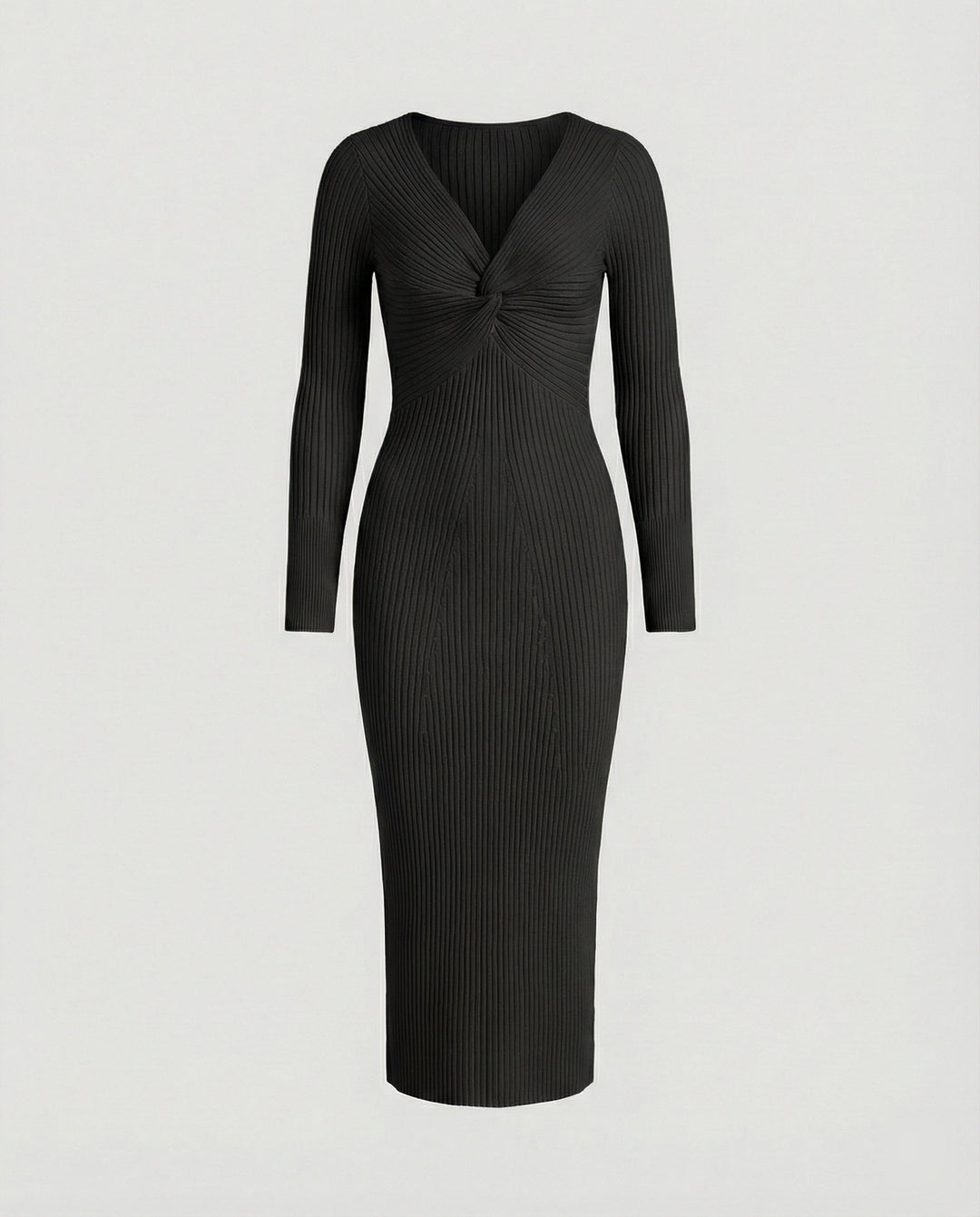 Damen figurbetontes langärmliges Strickkleid mit Knoten-Detail R&B