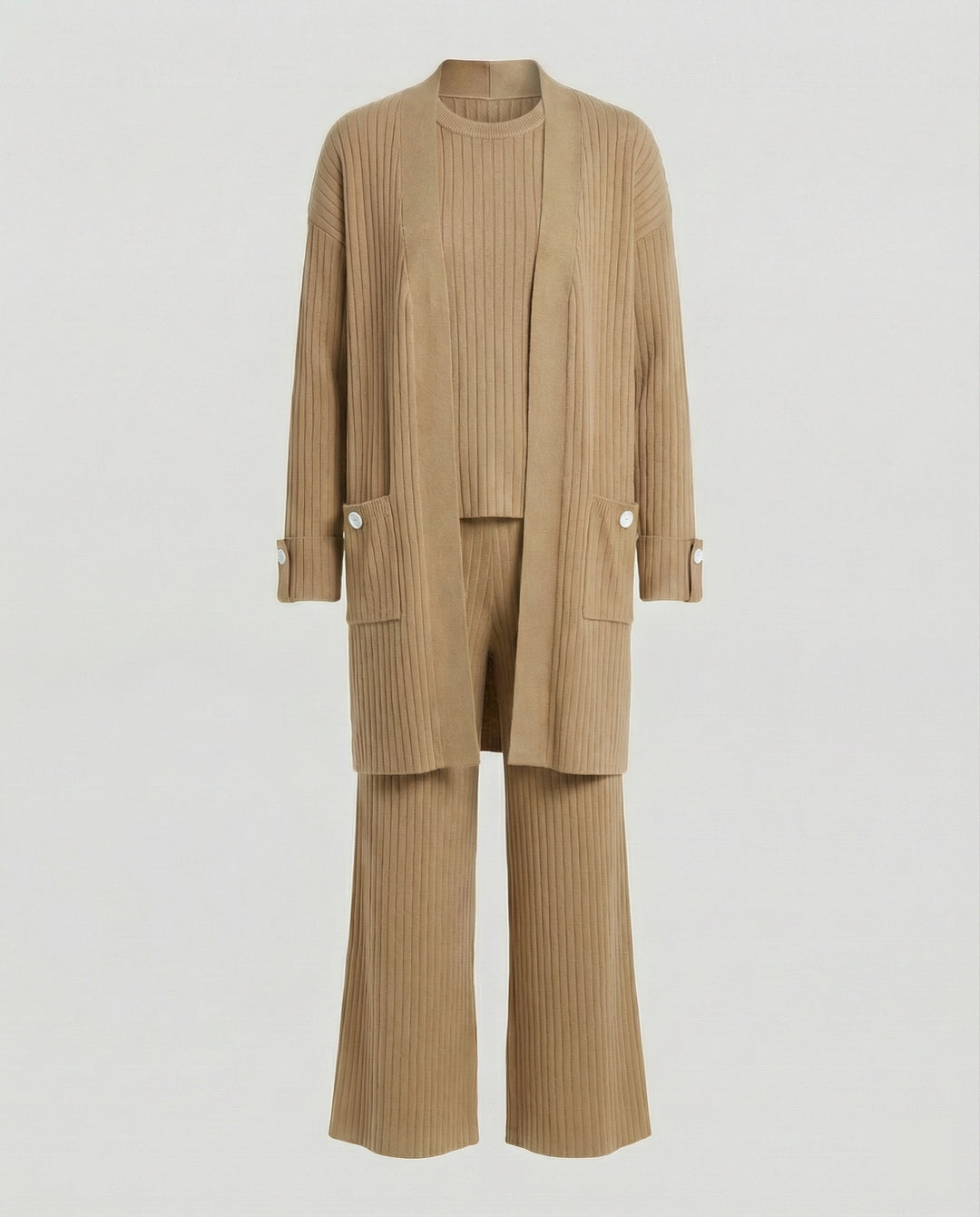 Damen Strick-Loungewear Set mit langen Ärmeln und praktischen Taschen R&B