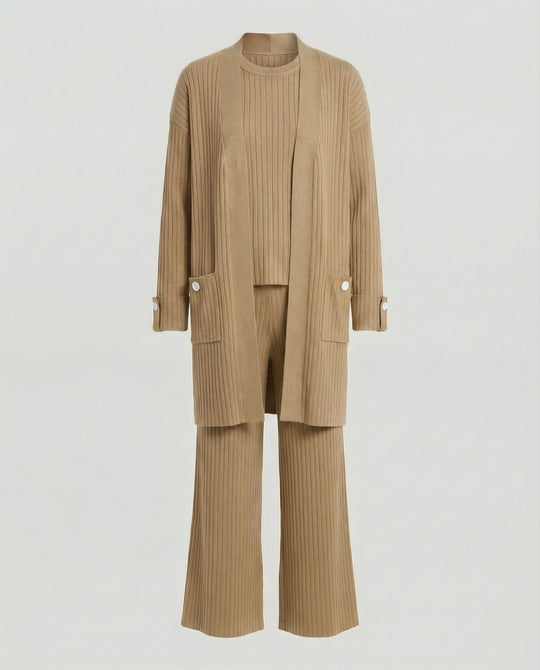 Damen Strick-Loungewear Set mit langen Ärmeln und praktischen Taschen R&B