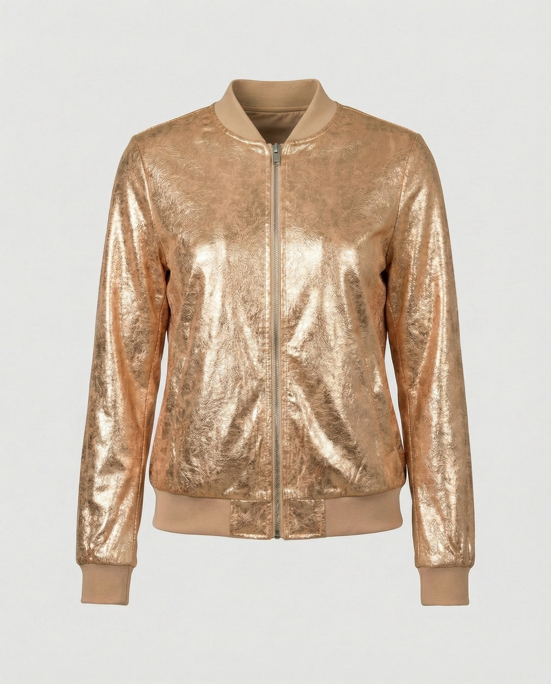 Damen Glänzende Bomberjacke mit Reißverschluss R&B