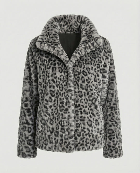 R&B | Mantel - Kunstpelz - Oversized Fit - Reverskragen - Leopardenprint