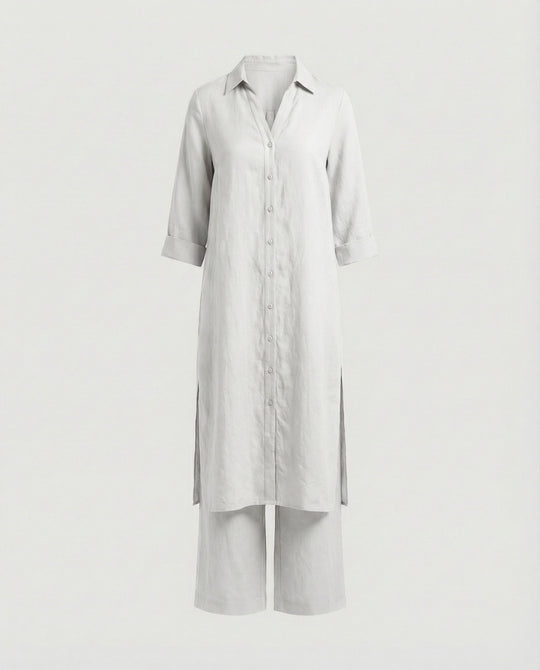 Leinen Maxikleid Mit Knopfleiste Damen