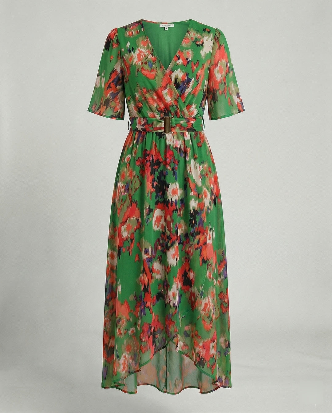 Damen Maxikleid mit Gürtel asymmetrisch