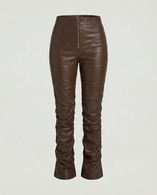 Damen High-Waist Kunstlederhose mit weitem Bein