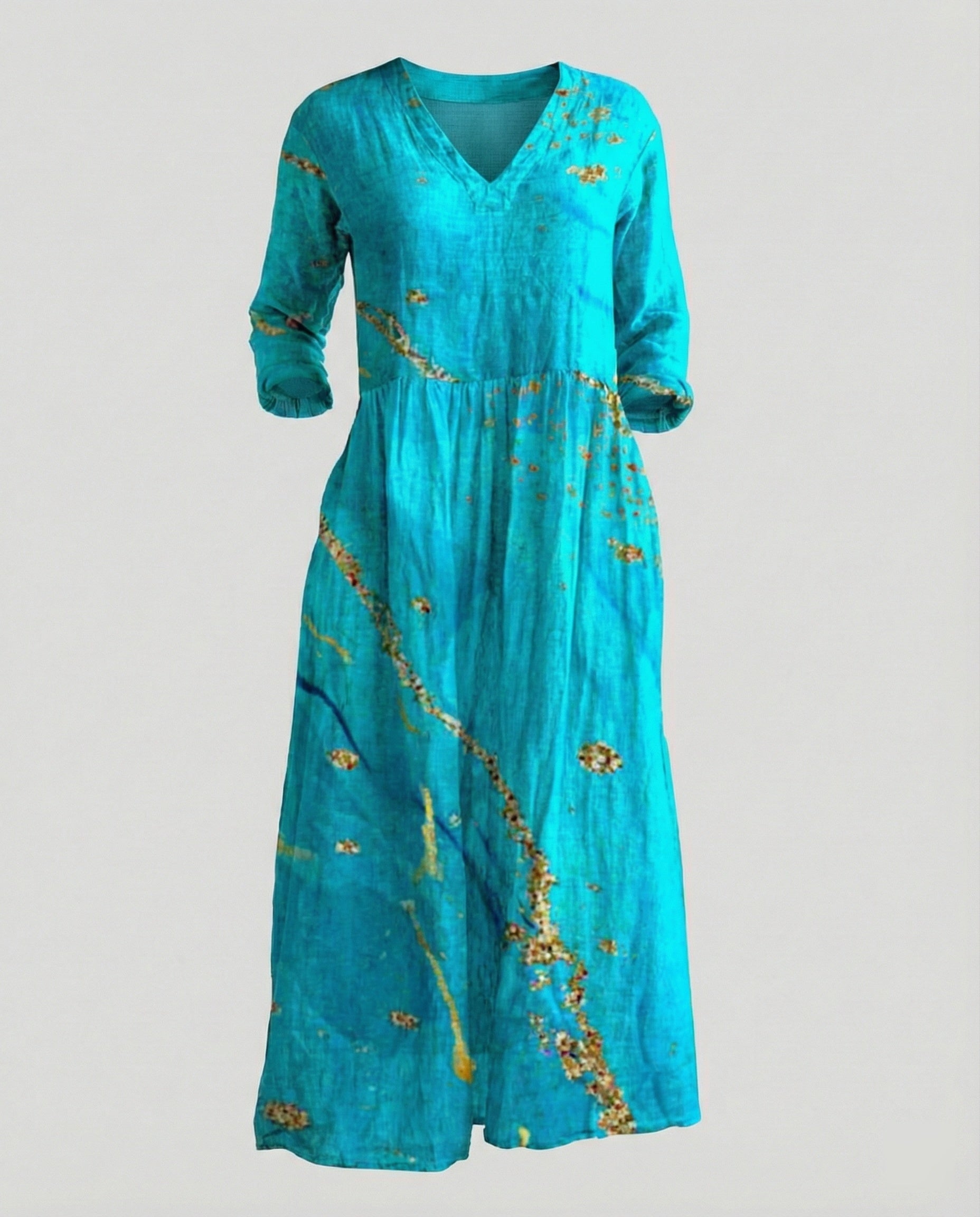 Damen Boho Maxikleid Sommer Leinenoptik