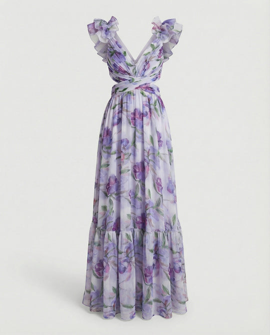 Damen Maxikleid Chiffon V-Ausschnitt