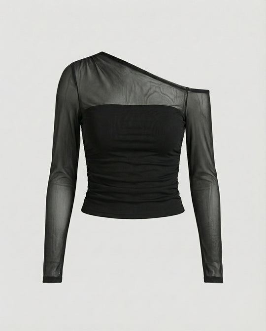 Damen Elegantes asymmetrisches Oberteil mit schulterfreiem Design und Raffung R&B