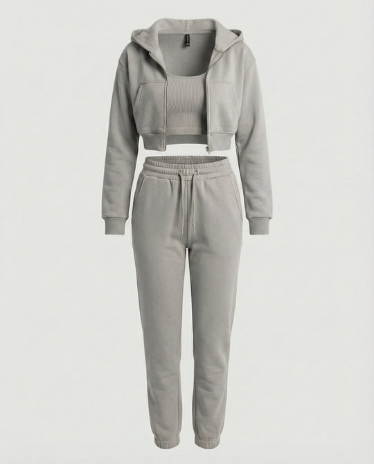 Jogginganzug Damen Lounge-Set mit Cropped Hoodie