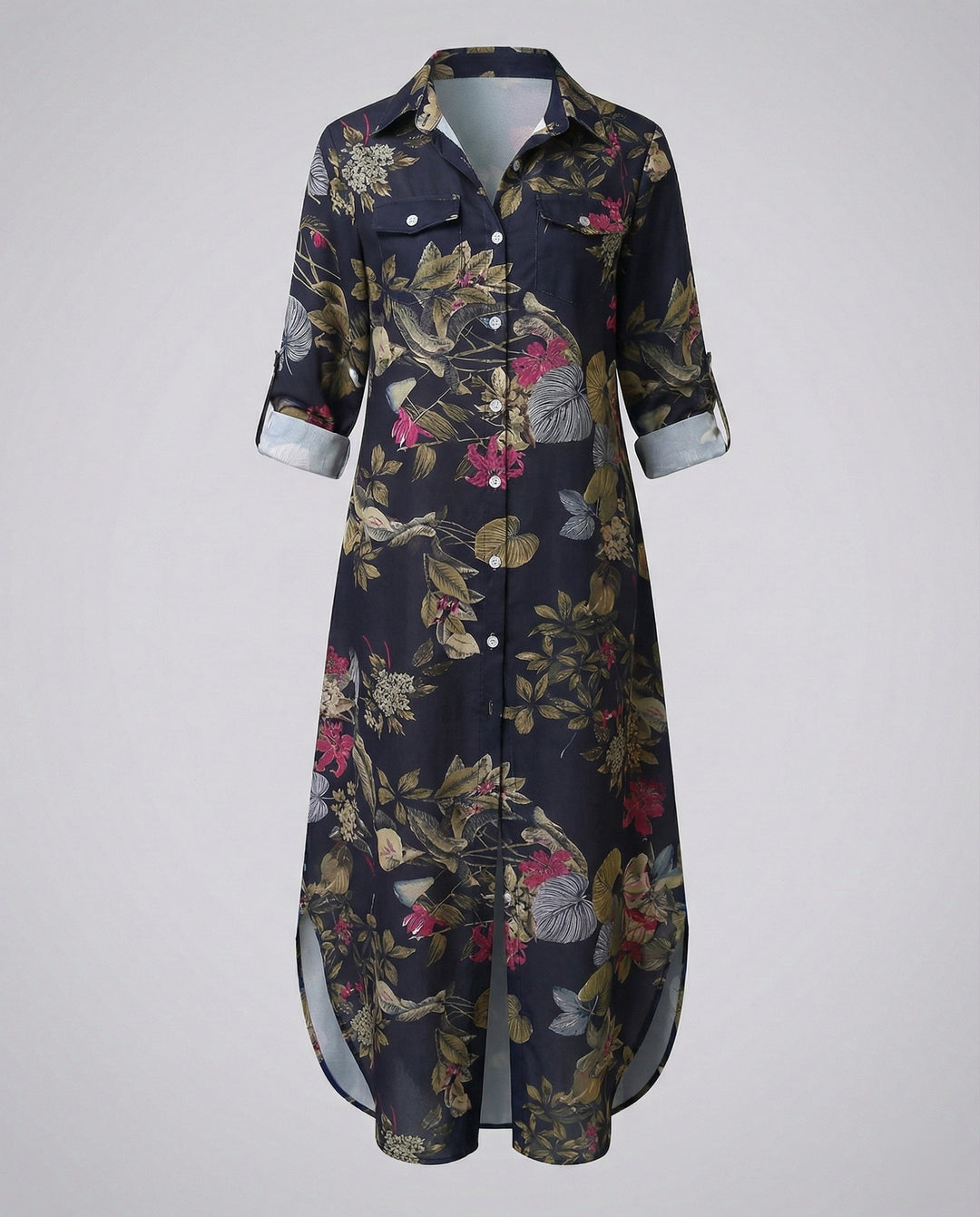 Freizeitkleid Damen Hemdblusenkleid Schlitz