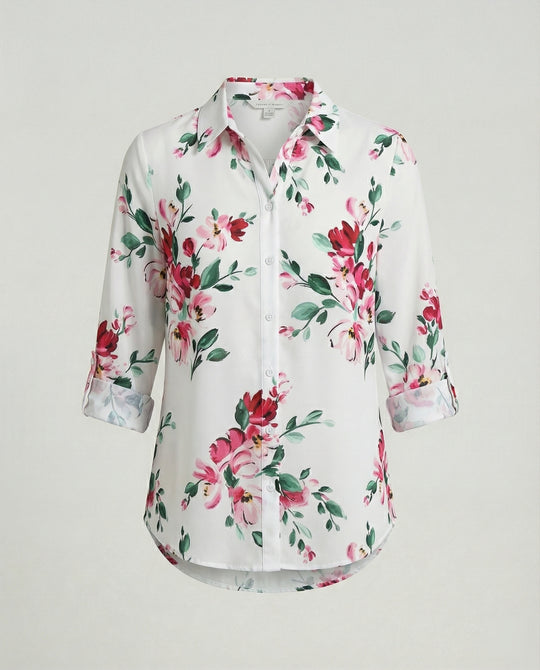 Leinenoptik Bluse Damen Floral