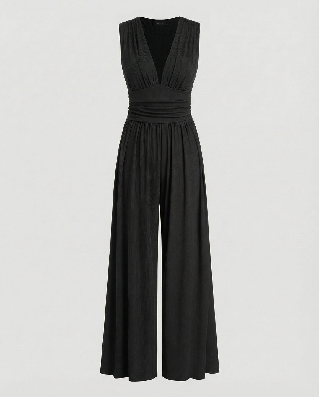 Damen Jumpsuit mit schickem V-Ausschnitt und weitem Bein R&B