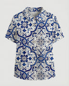 Damen Bluse Leinen Peter Pan Kragen
