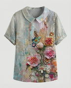Damen Bluse Leinen Peter Pan Kragen