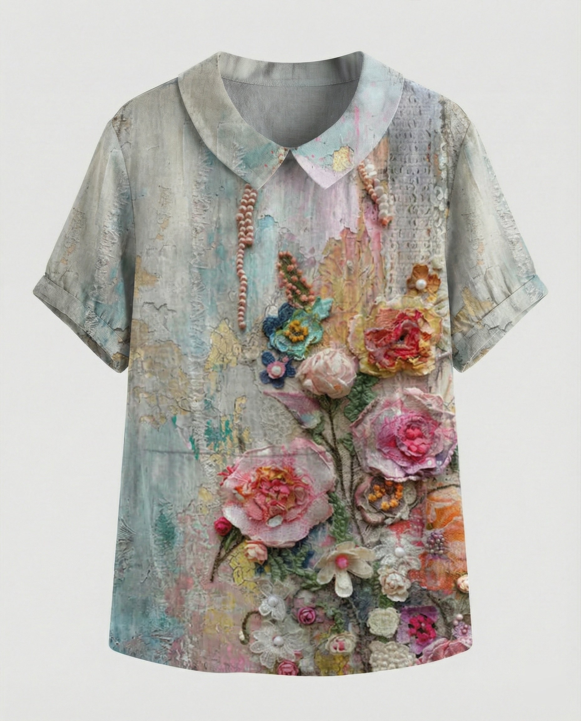 Damen Bluse Leinen Peter Pan Kragen