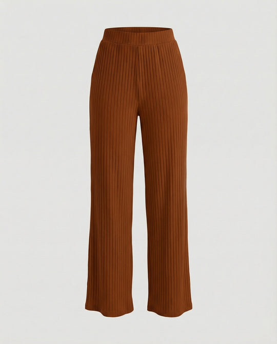 Damen elegante weit geschnittene Sommerhose mit feiner Rippstruktur R&B
