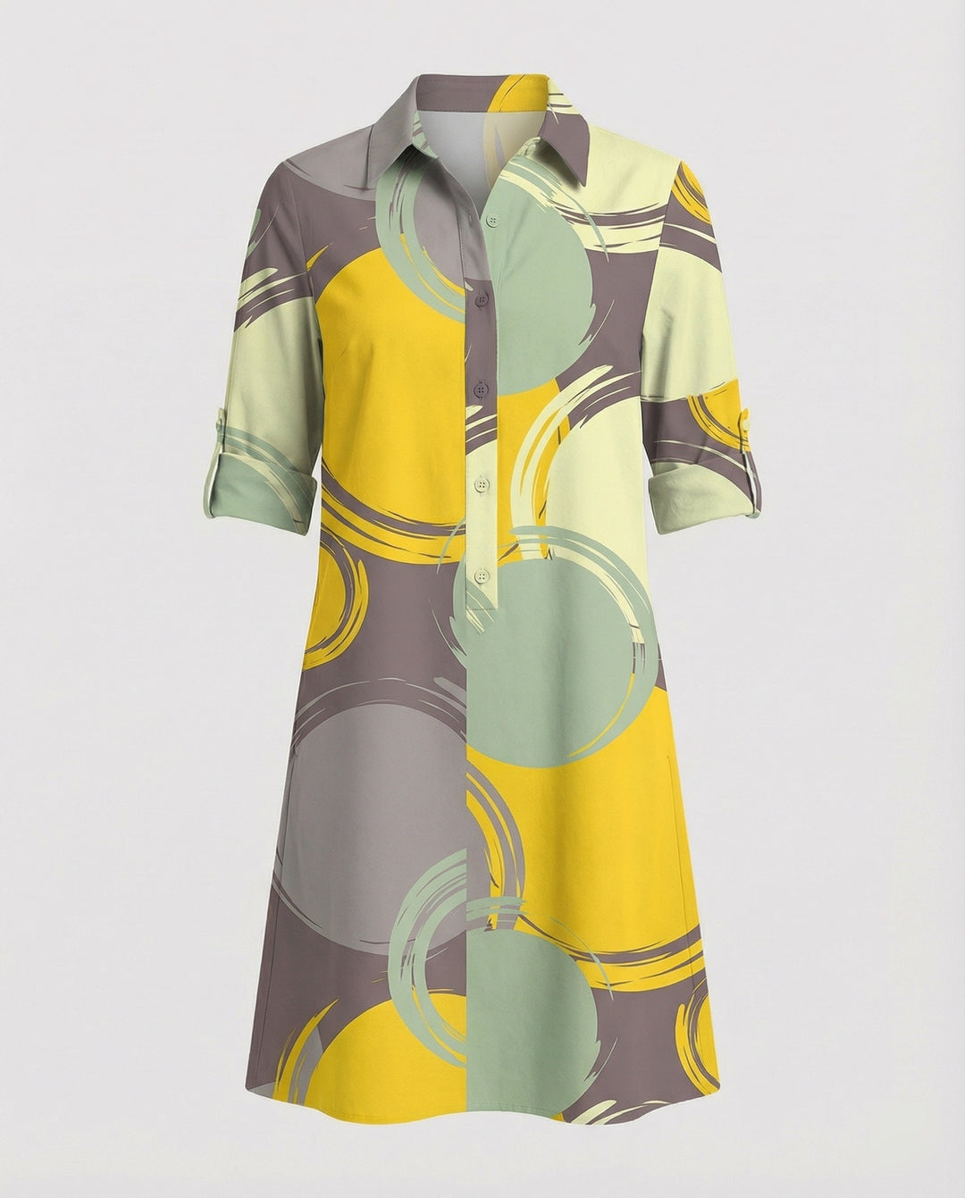 Damen Hemdblusenkleid Baumwolle Freizeit