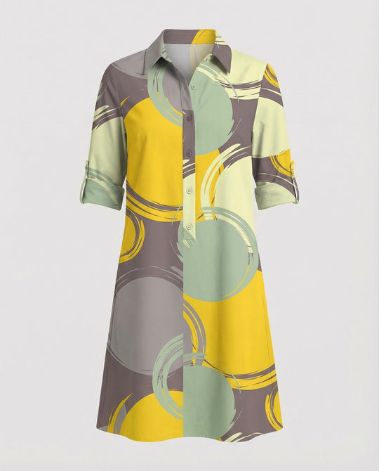 Damen Hemdblusenkleid Baumwolle Freizeit