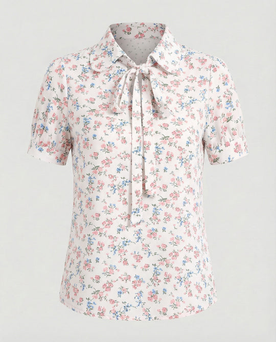 Bluse Damen Kurz mit Krawattenkragen