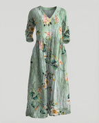 Damen Boho Maxikleid Sommer Leinenoptik
