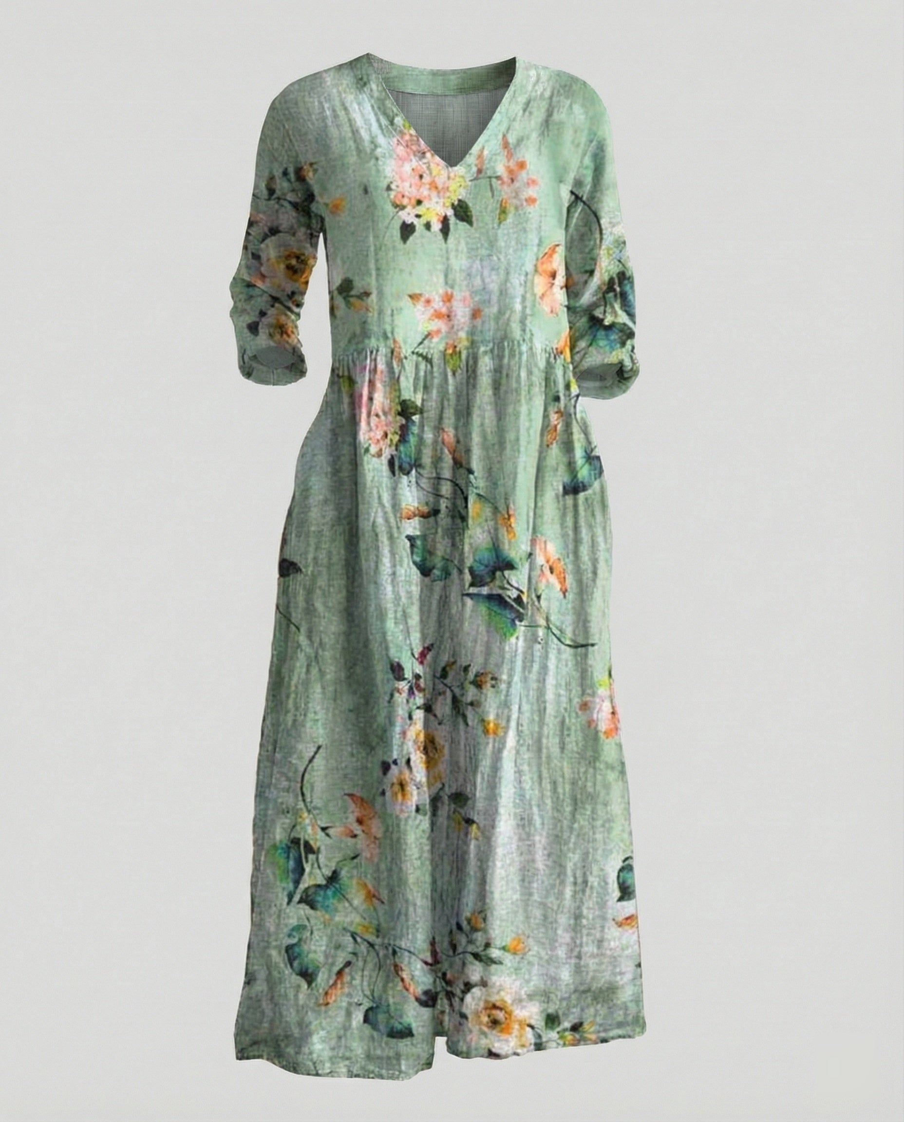 Damen Boho Maxikleid Sommer Leinenoptik