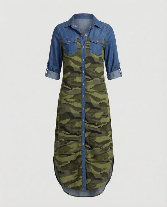 Freizeitkleid Damen Hemdblusenkleid Schlitz