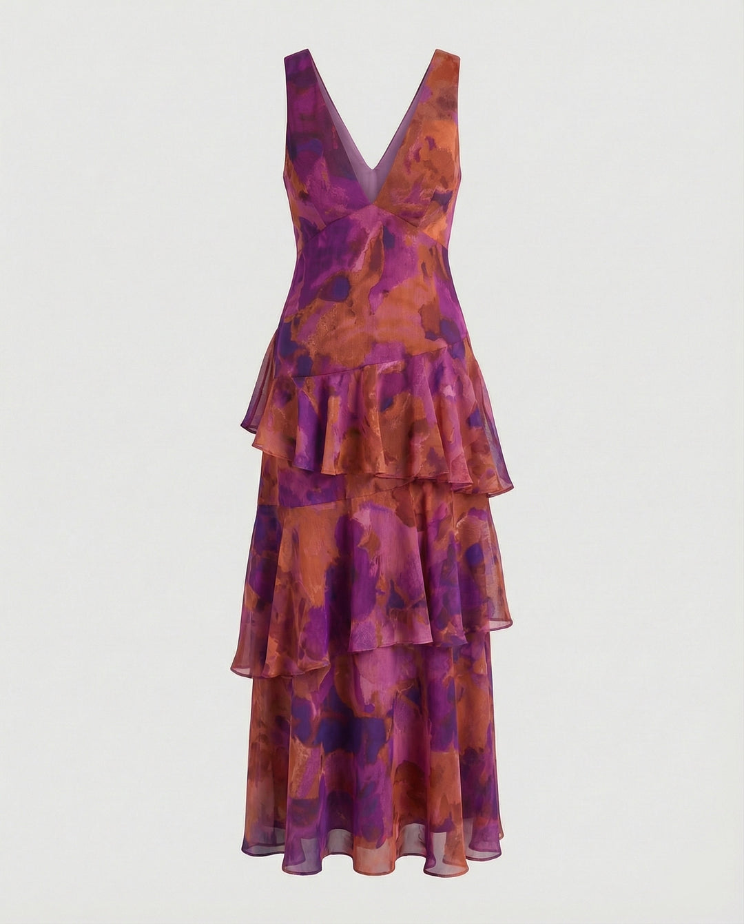 Maxikleid mit Rüschen und tiefem Ausschnitt