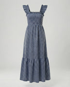 Damen Vichy Maxikleid mit Smokoberteil