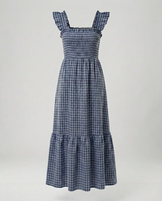 Damen Vichy Maxikleid mit Smokoberteil