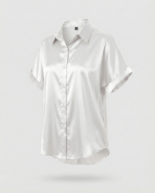 Damen Satin-Bluse mit großem Kragen und überschnittenen Schultern R&B