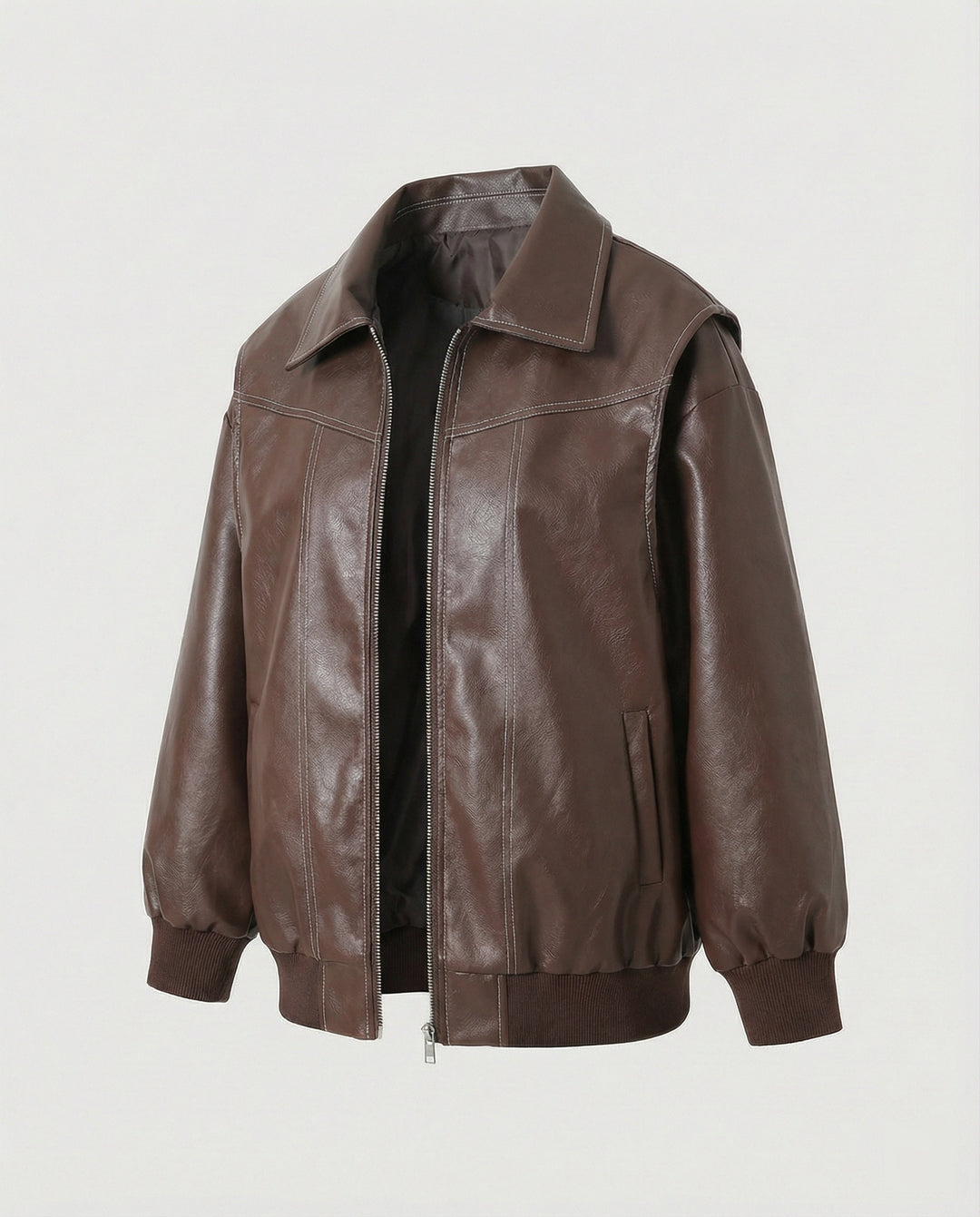 Damen elegante Kunstlederjacke mit hohem Kragen