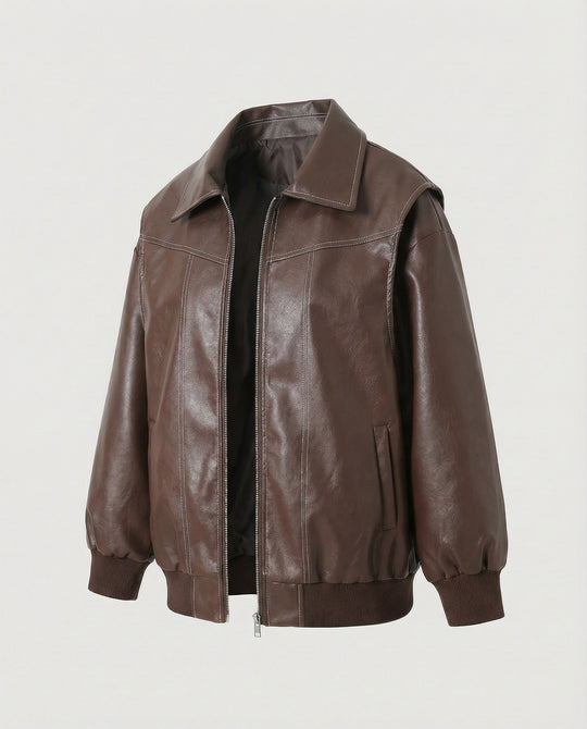 Damen elegante Kunstlederjacke mit hohem Kragen