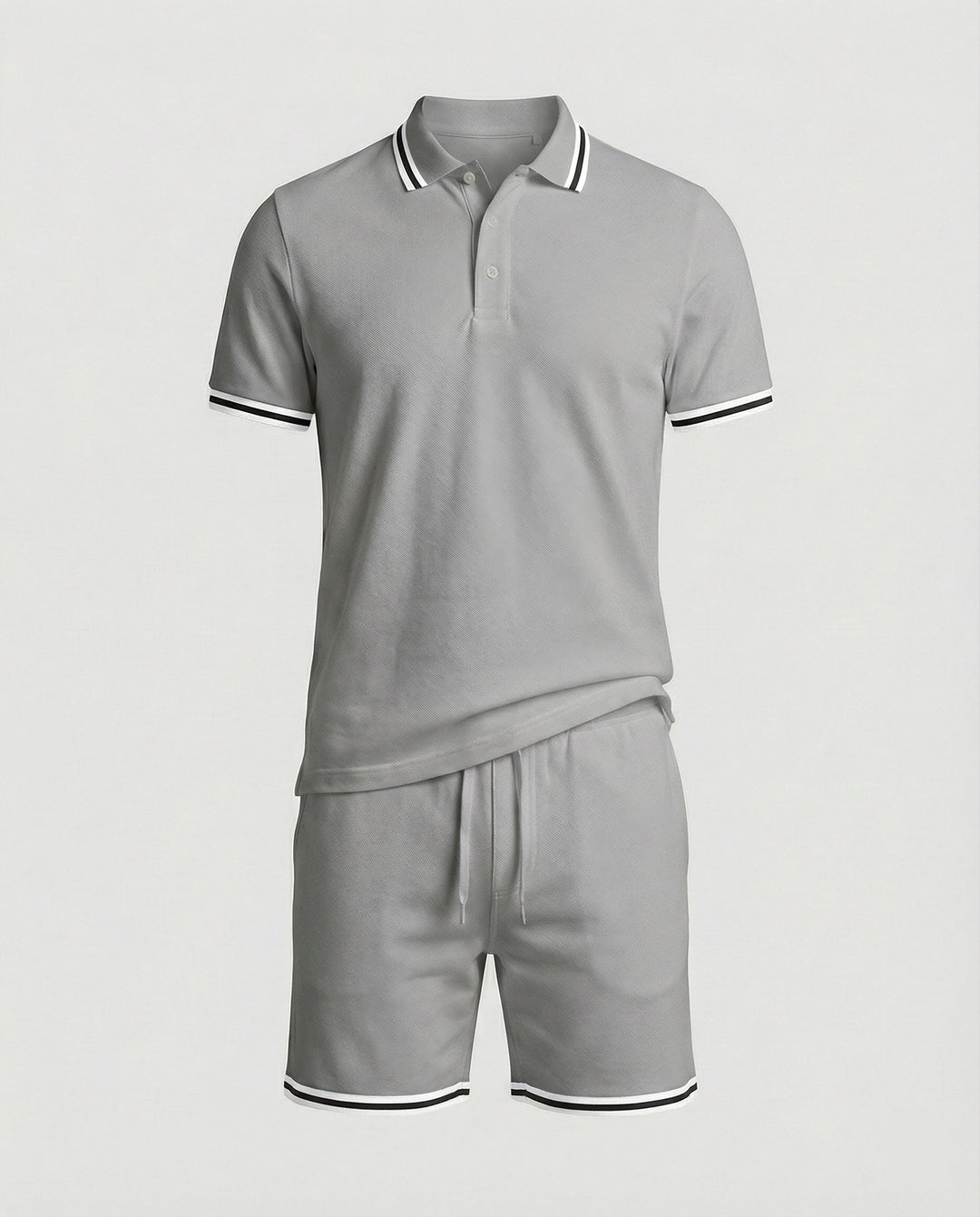 Herren Sportliches Polo- und Shorts-Set mit Kontraststreifen R&B