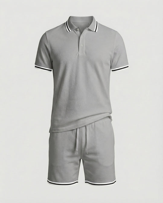 Herren Sportliches Polo- und Shorts-Set mit Kontraststreifen R&B
