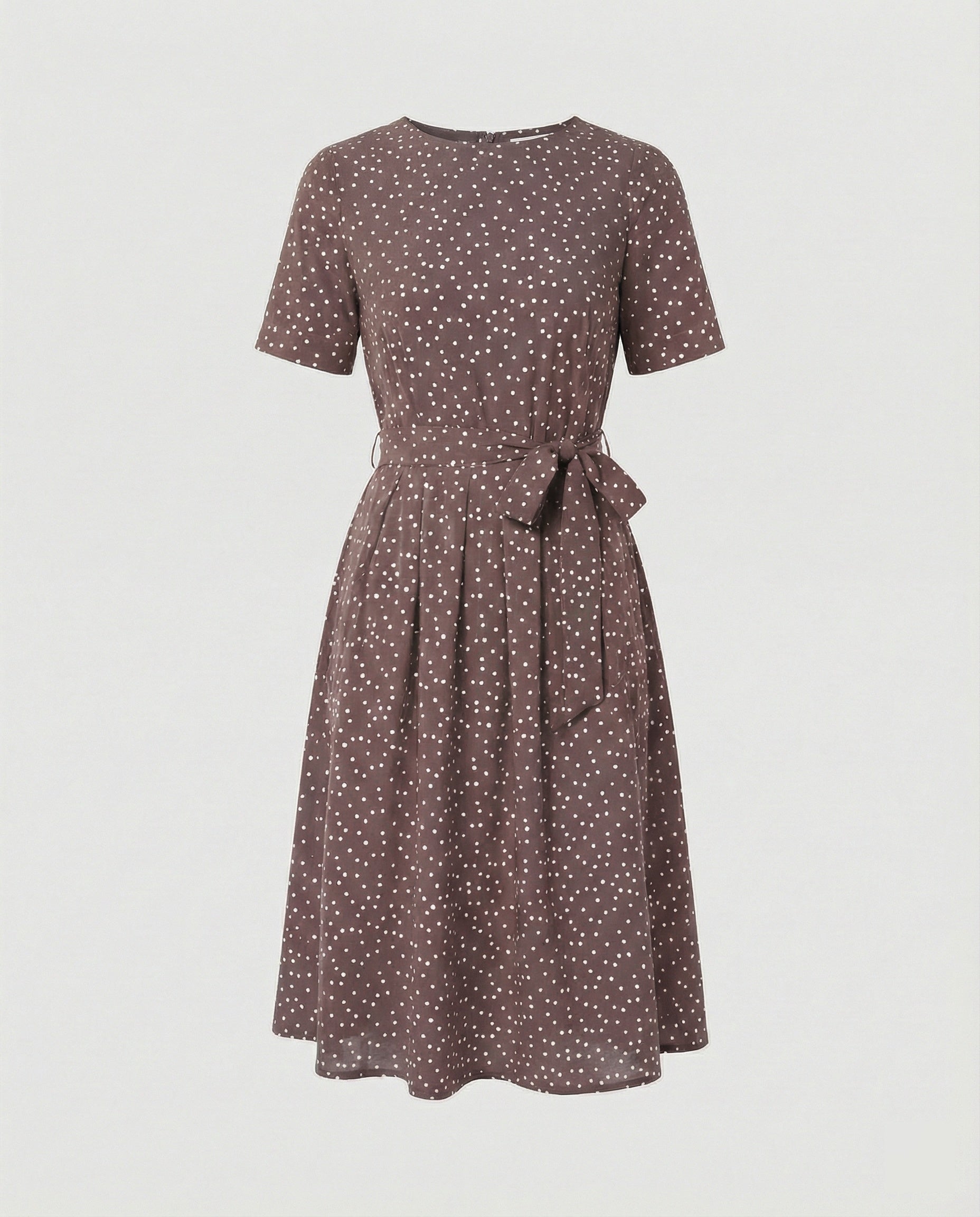 Damen Midi-Kleid mit Taillengürtel und Punkten